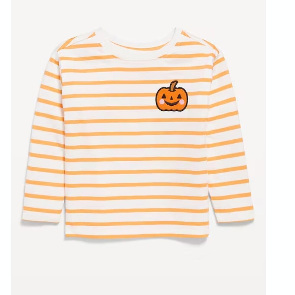 Old Navy Stripe Embroidered Pumpkin Long-Sleeve T-Shirt for Toddler Girls